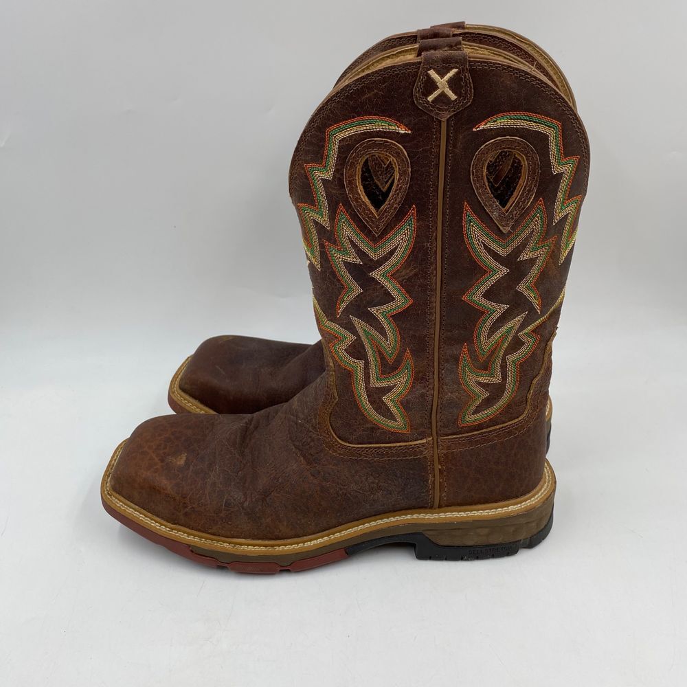 twisted x mens 11D brown leather square nano toe pull on cowboy work boots.